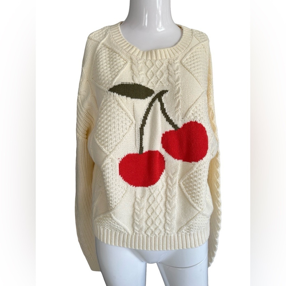 Originality Cozy Cream Cherry Knit Sweater